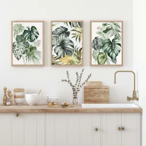 3 Parça Dekoratif Çiçekler Çerçeveli Ahşap Tablo seti, Ev Dekoru