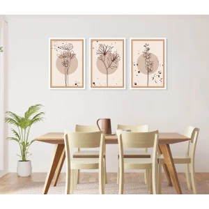 3 Parça Soyut Çiçekler, Çerçeveli Ahşap Tablo Seti, Ev Dekoru