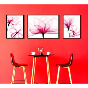 3 Parça Sulu Boya Dekoratif Çiçekler Çerçeveli Ahşap Tablo Seti