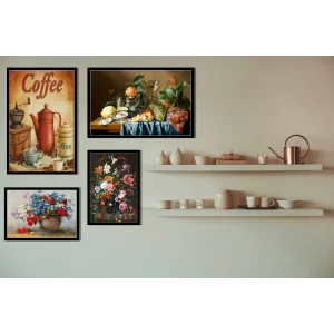 4 Parça Çerçeveli Ahşap Mutfak Tablo Seti, Ev Dekoru, Mutfak