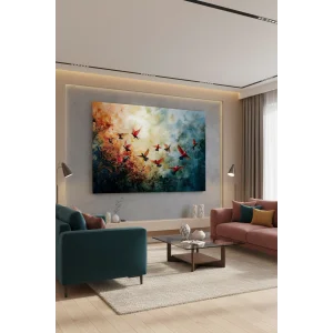 BESTABLO Modern Soyut Kuşlar Kanvas Tablo – Renkli Sanatsal Duvar Tablosu – Büyük Boy Dekoratif Salon Tablosu