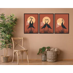 Bestablo 3 Parça Çerçeveli Aşık Kuşlar Ahşap Tablo Seti Bestablo