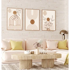 Bestablo 3 Parça Çerçeveli Brown Boho Ahşap Tablo Seti Bestablo