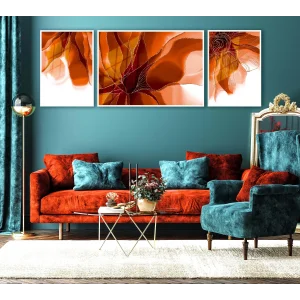 Bestablo 3 Parça Çerçeveli Dekoratif Çiçekler Ahşap Tablo Seti Bestablo