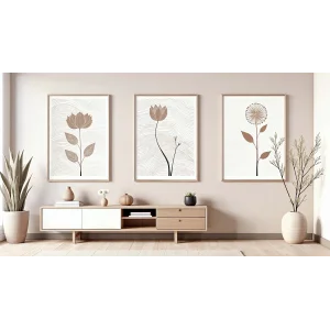 Bestablo 3 Parça Çerçeveli Dekoratif Çiçekler Ahşap Tablo Seti, Ev Dekoru Bestablo