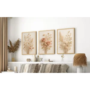 Bestablo 3 Parça Çerçeveli Dekoratif Çiçekler Ahşap Tablo Seti, Ev Dekoru Bestablo