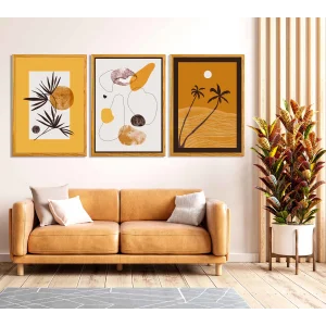 Bestablo 3 Parça Çerçeveli Dekoratif Palmiye Ahşap Tablo Seti Bestablo