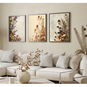 Bestablo 3 Parça Çerçeveli Dekoratif Renkli Çiçekler Ahşap Tablo Seti, Ev Dekoru Bestablo