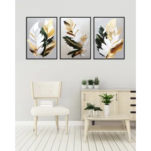 Bestablo 3 Parça Çerçeveli Dekoratif Soyut Çiçekler Ahşap Tablo Seti, Ev Dekoru Bestablo