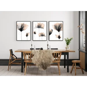 Bestablo 3 Parça Çerçeveli Dekoratif Sulu Boya Çiçekler Ahşap Tablo Seti Bestablo