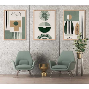 Bestablo 3 Parça Çerçeveli YEŞİL BOHEM Ahşap Tablo Seti Bestablo
