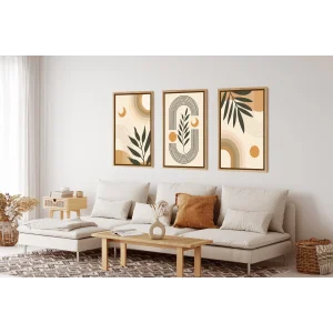 Bestablo 3 Parça Doğal Ahşap Çerçeveli Bohem Tablo Seti, Ev Dekoru Bestablo