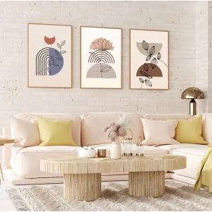 Bestablo 3 Parça Doğal Ahşap Çerçeveli Renkli Boho Tablo Seti Bestablo