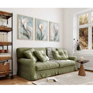 Bestablo Ahşap Tablo, 3 Parça Çerçeveli Ahşap Tablo, Soft Yeşil Duvar Tablosu, Ev Dekoru