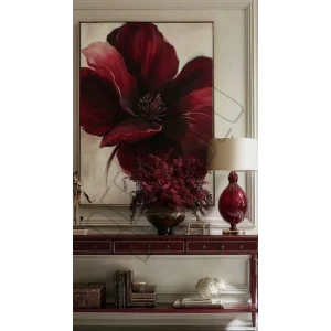 Bestablo Bordo Çiçek Desenli Kanvas Tablo | Modern Salon ve Oturma Odası Duvar Dekoru