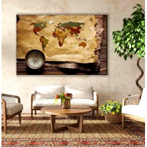 Bestablo Dünya Haritası Kanvas Tablo Ev Dekoru, Harita, Map Bestablo