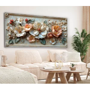 Bestablo Kabartma Görünümlü Renkli Çiçekler Kanvas Tablo, Ev Dekoru, Salon Tablosu