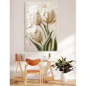 Bestablo Kabartmalı Çiçek Desenli Cam Tablo | Modern Salon ve Ofis Duvar Dekoru