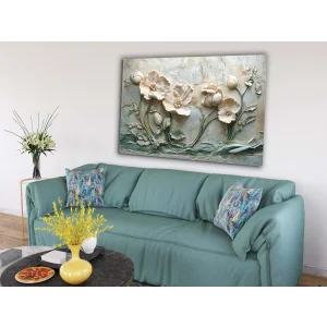 Bestablo Kabartmalı Çiçek Desenli Kanvas Tablo | Modern Salon Duvar Dekoru