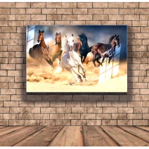 Bestablo Koşan Atlar Cam Tablo Bestablo