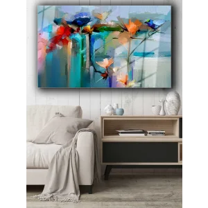 Bestablo Soyut Ağaç Ve Kuş Cam Tablo Bestablo