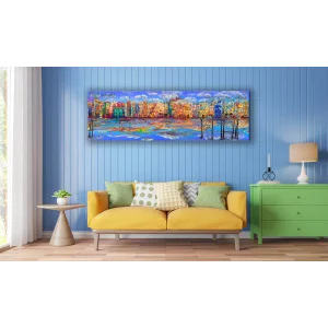 Bestablo Yağlı Boya Görünümlü Renkli Evler 2 Kanvas Tablo Ev Dekoru, Bestablo