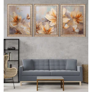 Eskitme Çerçeveli Dekoratif Çiçekler Ahşap Tablo, Ev Dekoru