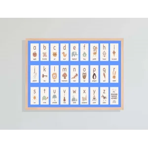 Mavi Harfler Doğal Ahşap Çerçeveli Tablo , Ahşap Tablo , Ev Dekoru