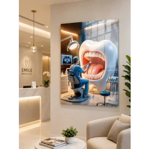 Sürreal Diş Kliniği Sanatı – Premium Cam Tablo