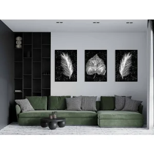 3 Parça Dekoratif Kuş Tüyü ve Yaprak Kanvas Tablo