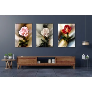 3 PARÇA RENKLİ GÜL KANVAS TABLO
