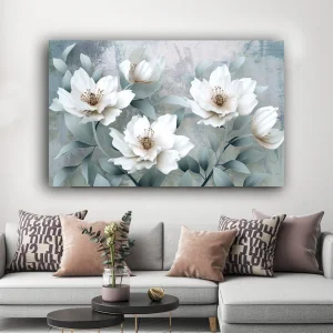 DEKORATİF BEYAZ ÇİÇEKLER KANVAS TABLO