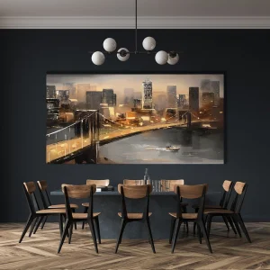 YAĞLI BOYA GÖRÜNÜMLÜ ŞEHİR MANZARASI KANVAS TABLO