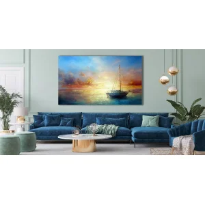 YAĞLI BOYA GÖRÜNÜMLÜ YELKENLİ KANVAS TABLO