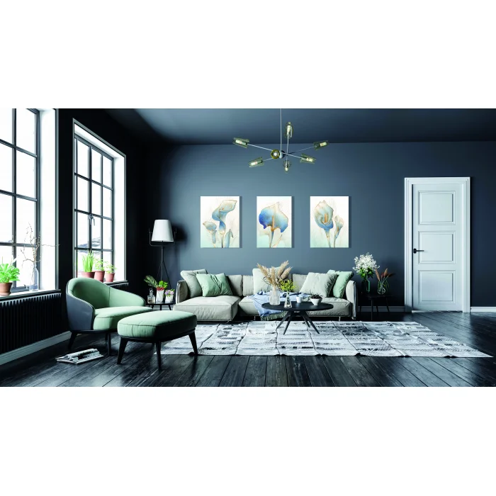 3 Parça Dekoratif Çiçekler Kanvas Tablo