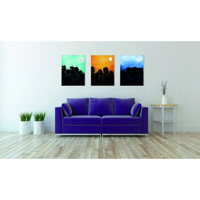 3 Parça Orman ve Gece Kanvas Tablo