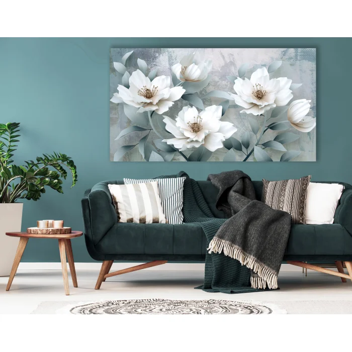 DEKORATİF BEYAZ ÇİÇEKLER KANVAS TABLO