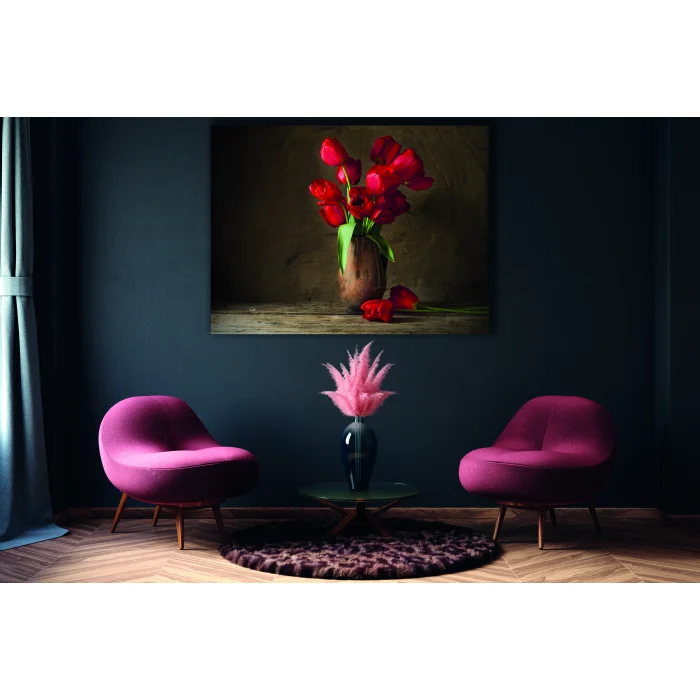 Kırmızı Çiçekler Kanvas Tablo