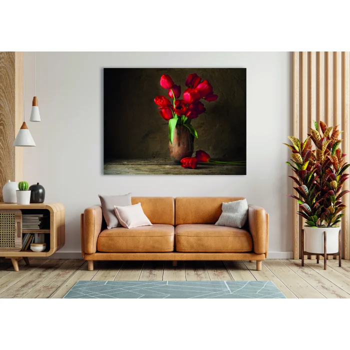 Kırmızı Çiçekler Kanvas Tablo