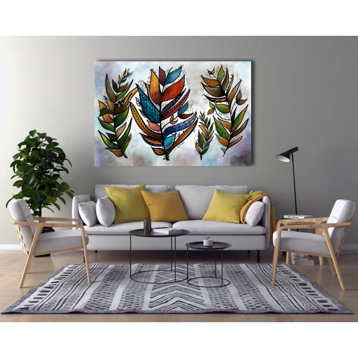 Renkli Kuş Tüyü Kanvas Tablo