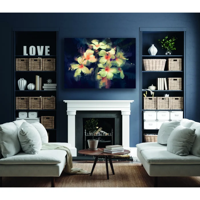 Yağlı Boya Görünümlü Beyaz Çiçek Kanvas Tablo