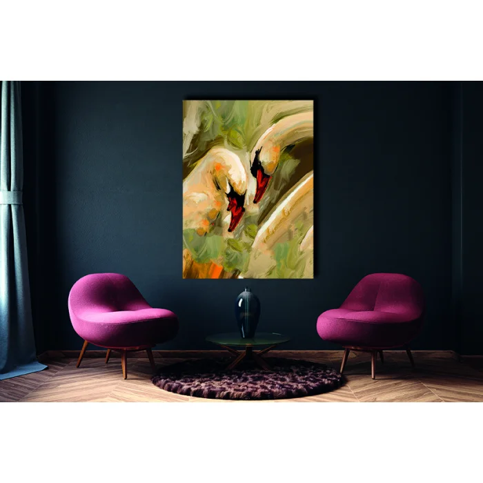 YAĞLI BOYA GÖRÜNÜMLÜ KUĞU KANVAS TABLO