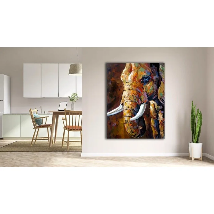 YAĞLI BOYA GÖRÜNÜMLÜ RENKLİ FİL KANVAS TABLO