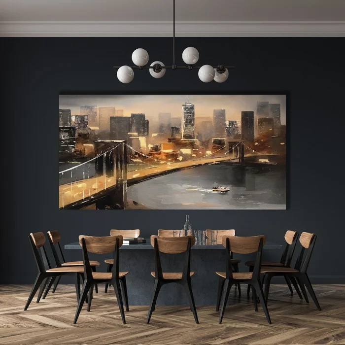 YAĞLI BOYA GÖRÜNÜMLÜ ŞEHİR MANZARASI KANVAS TABLO