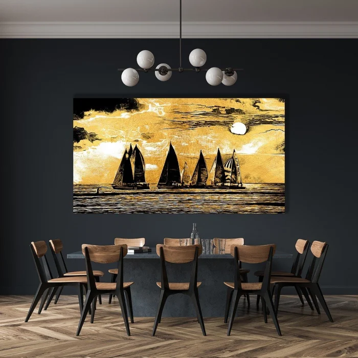 YAĞLI BOYA GÖRÜNÜMLÜ YELKENLİ KANVAS TABLO