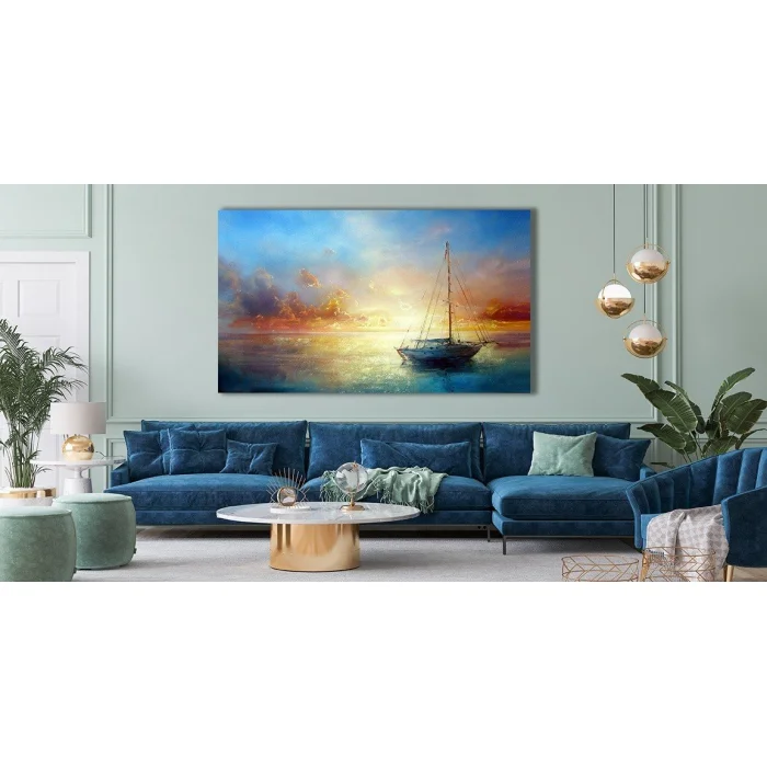 YAĞLI BOYA GÖRÜNÜMLÜ YELKENLİ KANVAS TABLO