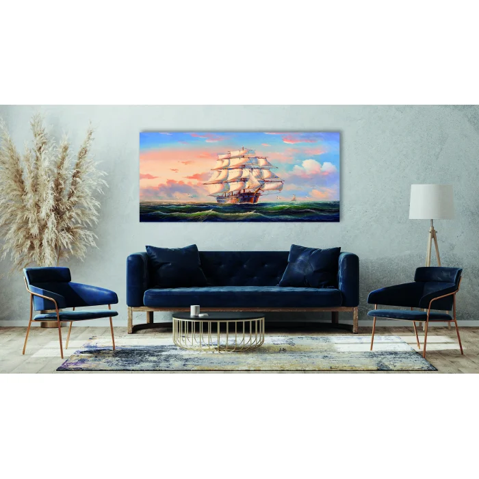 YAĞLI BOYA GÖRÜNÜMLÜ YELKENLİ KANVAS TABLO