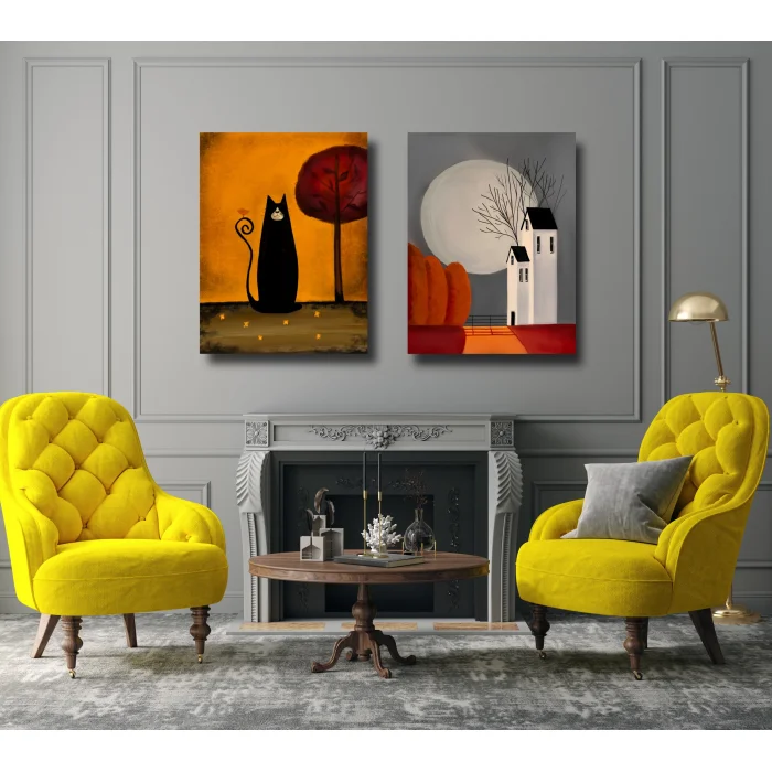 2 Parça Soyut Kanvas Tablo