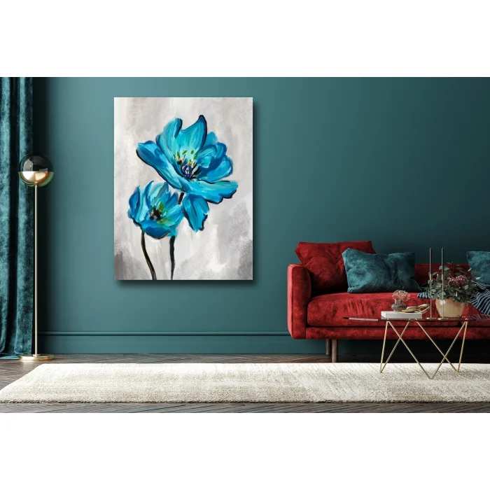 DEKORATİF MAVİ ÇİÇEK KANVAS TABLO