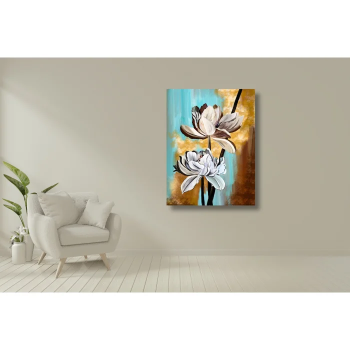 YAĞLI BOYA GÖRÜNÜMLÜ DEKORATİF ÇİÇEK KANVAS TABLO